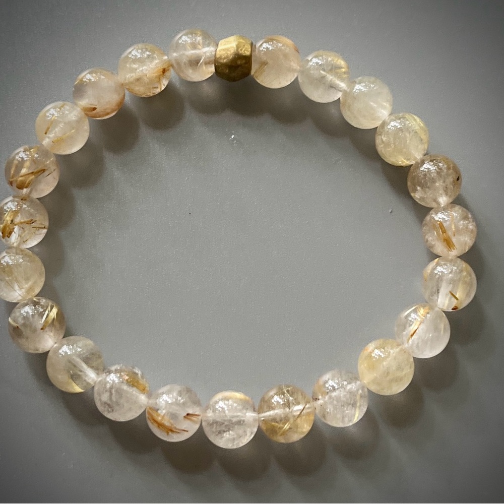 Golden Rutilated Quartz Handcrafted Bead Bracelet - Picture 2 of 5